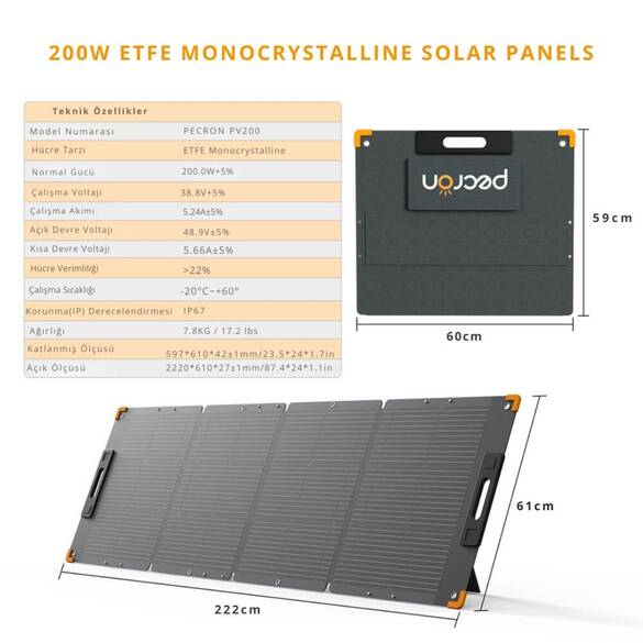 PECRON PV200 ”200W” Katlanır Güneş Paneli